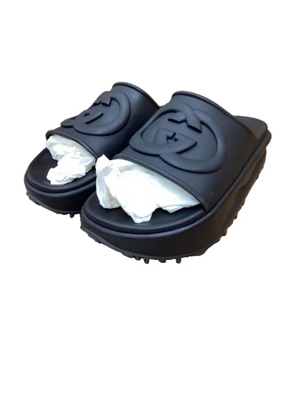 Gucci RUbber size 38Black Platform Interlocking GG Slide Sandals